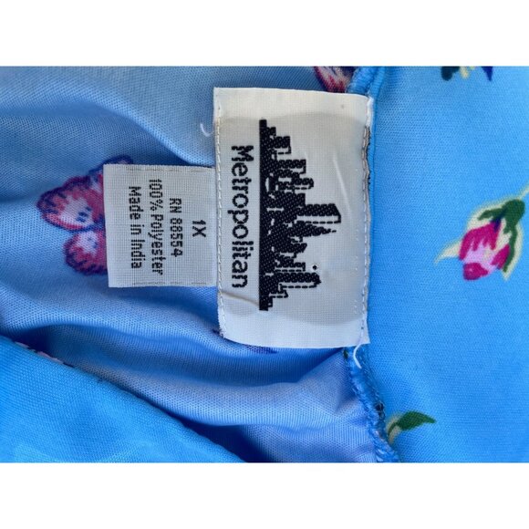 Blue Floral Butterfly Print Short Sleeve House Dress 1X By Metropolitan 100% Pol - Picture 5 of 9